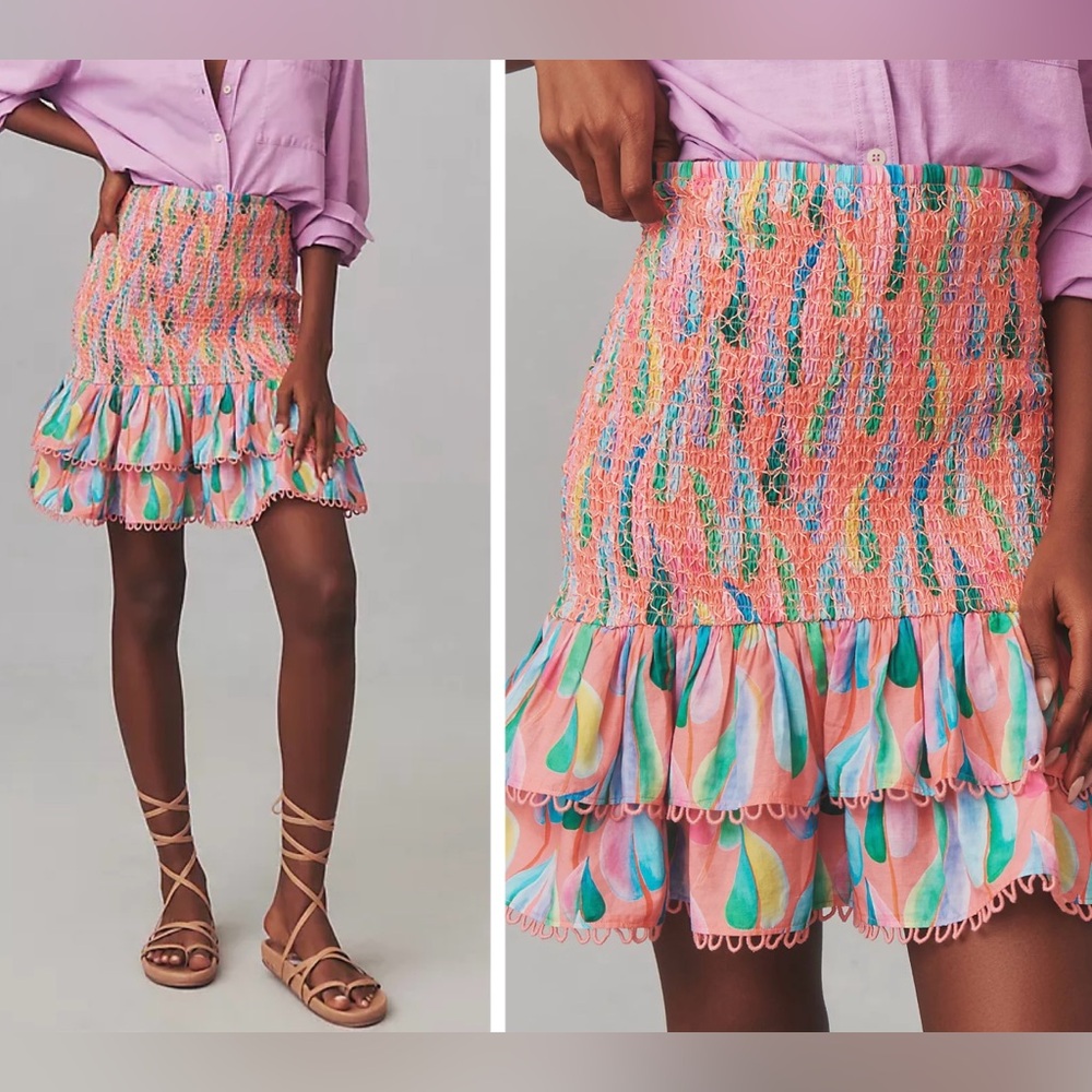 Farm Rio Printed Smocked Mini Skirt, Size XS